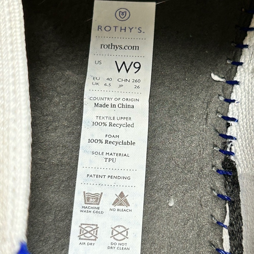 Rothy's White Slip-On Sneakers with Blue Insole and Trim - Picture 7 of 12